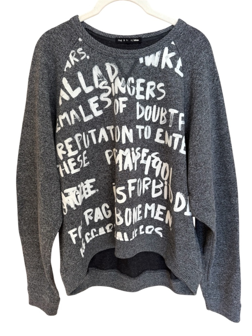 Rag & Bone Graffiti Print Cotton High Low Sweatshirt Gray White Women’s Large